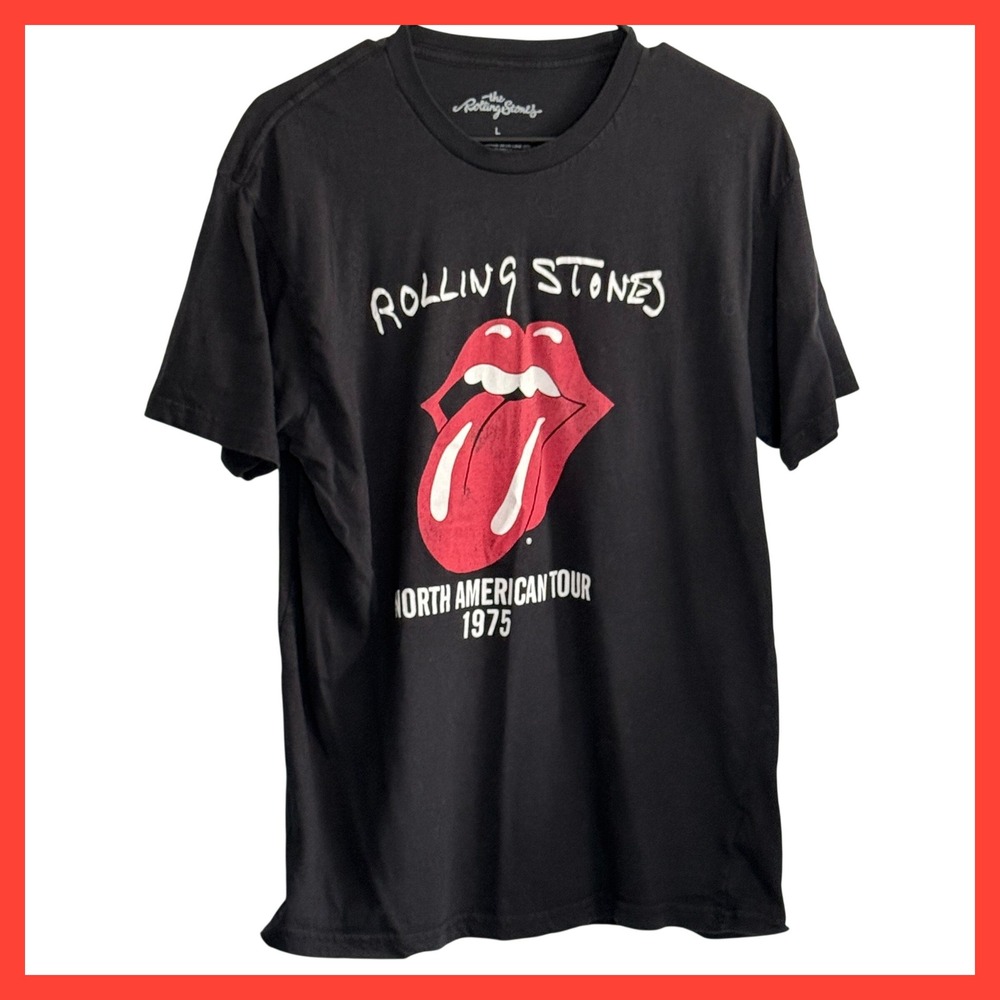 The Rolling Stones North American Tour 1975 Graphic T-Shirt Black Mens Large L